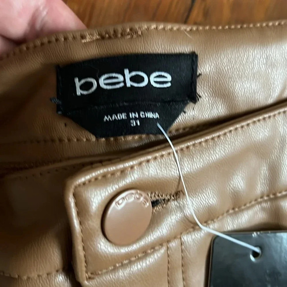 bebe Women's Faux Leather Pants in Classic Camel Color - NWT - Size 30 - Picture 4 of 11